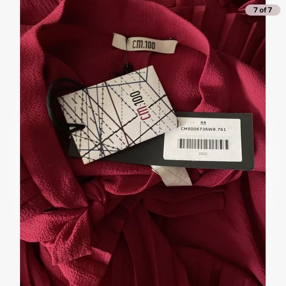 NWT CM.100 Midi Burgundy Dress with Ruffles Long Sleeves Size 8 - Picture 6 of 6